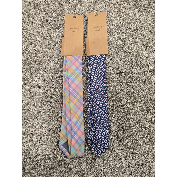 Frank and Buck Mens Neck Tie Cotton Set Of 2 Flower And Plaid Multicolor P6 - Picture 2 of 10